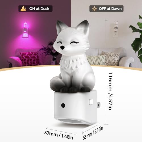 Image of DORESshop LED Night Light for Kids, White Fox Night Lights Plug into Wall, 8 Colors+ Soft White 3000K Nightlight, Dusk to Dawn Sensor, Nightlights for Kids Room, Bedroom, Birthday Gift, 2 Packs