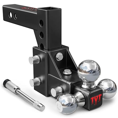 Image of TYT Adjustable Tri-Ball Trailer Hitch for 2 inch Receiver, 5 inch Drop /Rise, 1-7 /8 inch, 2 inch, 2-5 /16 inchBall with Hitch Pin Lock & Pins, 10,000 lbs GTW, 1,000 lbs TW