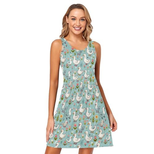 Image of ALAZA Women's Summer Dress Sun Dress Sleeveless with Pockets