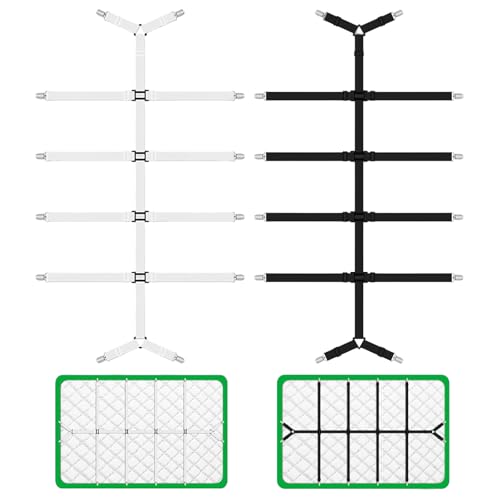 Tbintul 2 Pièces Tendeur Drap Housse, Élastiques Ajustables Accroche Drap Housse, Support de Drap avec Clips métalliques, pour Draps, Matelas, Planche à...