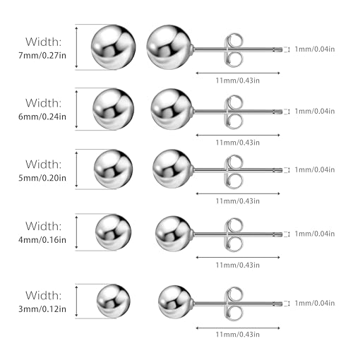 Ball Earrings for Women, S925 Sterling Silver Ball Stud Earrings for Multiple Piercings 5 Pairs Different Sizes (3mm-7mm) Gold Tiny Stud Earrings Set for Women Men4