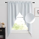 NICETOWN Room Darkening Window Treatment Rod Pocket Kitchen Tier Curtains- Tailored Scalloped Valance /Swags for Bedroom (One Set, W36 X L63 Inches Each Panel,Platinum-Greyish White)