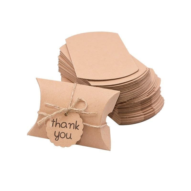 Scatole regalo Kraft Scatola di caramelle quadrata di carta Kraft da 20/50 pezzi con etichetta di ringraziamento for la decorazione della festa nuziale di compleanno (Color : B01 pillow candy box, S