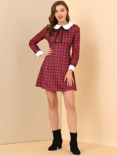 Allegra K Women's Christmas Peter Pan Collar Long Sleeve Mini Plaid Tartan Dress3