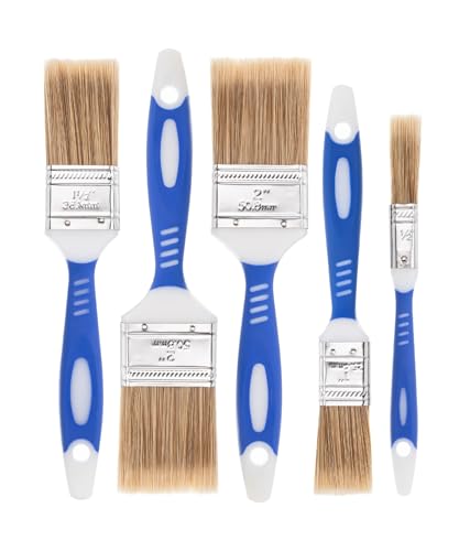Bates- Pinceles de pintura, paquete de 5, pinceles de cerdas sintéticas con mango de plástico, paquete de 5, 1 pincel de 1 pulgada, 1 pincel de 1 pulgada, 1 pincel de 1 ½ pulgadas y 2 pinceles de 2