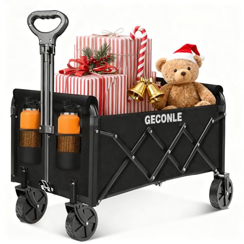 Bollerwagen Faltbar 100L 100KG Handwagen mit Getränkehalter Transportwagen...