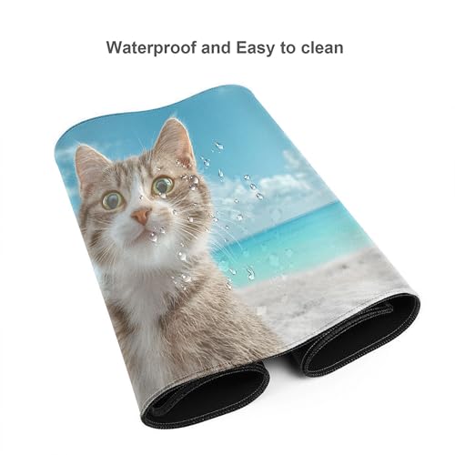 Image of Summer Cat Beach Extended Gaming Mouse Pad, with Stitched Edges Large Mouse Pad Desk Protector, Rubber Base Mousepad Keyboard Mouses Mat for Work Game Office Home- 32 inch X 12 inch Inch,E222