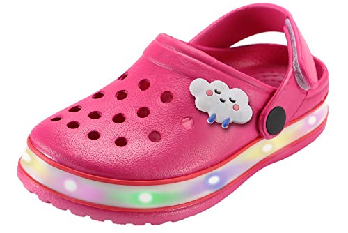 Xpkws Kids' Clogs Boys Girls Led Garden Shoes Light Up Sandals Slip On Quick Dry Beach Slippers (Rose Red, 10.5 Little Kid / 28) #TOP8