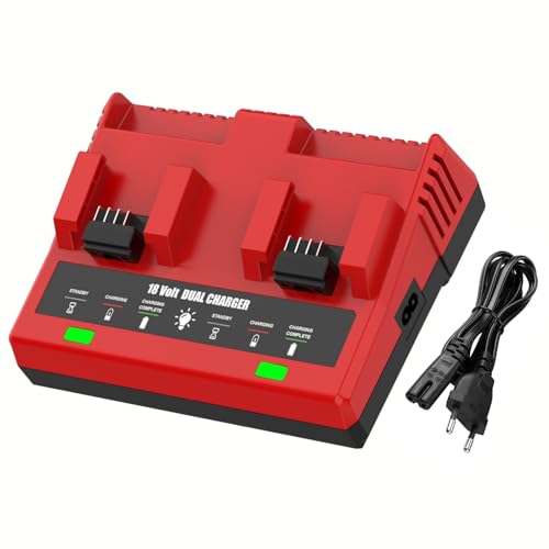 Energup Dual Port Ladegerä für Milwaukee Ladegerät 18V Kompatibel mit Mil 18V Akku 48-11-1850 48-11-1840 48-11-1835 48-11-1820 48-11-1815