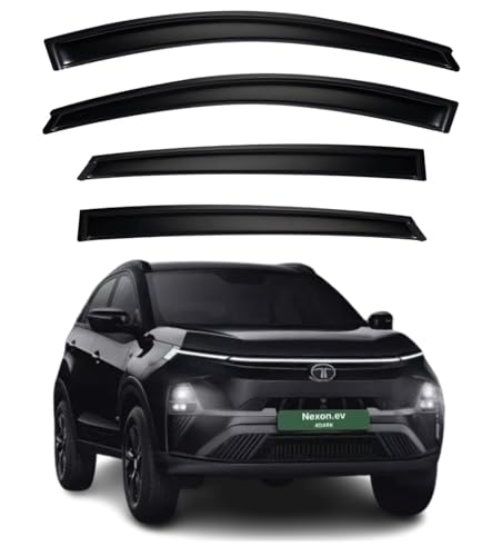 Image of Premium Smoke Car Door Visor Front+Rear Sun /Rain Guard Outside Mount Tape-On Window Visors Compatible with Tata Nexon EV (2025-2026)