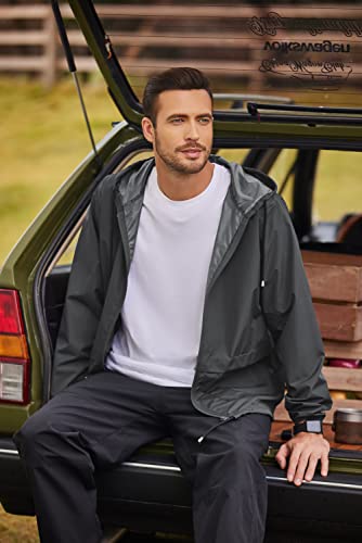 COOFANDY Mens Packable Rain Jacket Lightweight Waterproof Raincoat with Hood Outdoor Rain Gear Travel Hiking Cycling