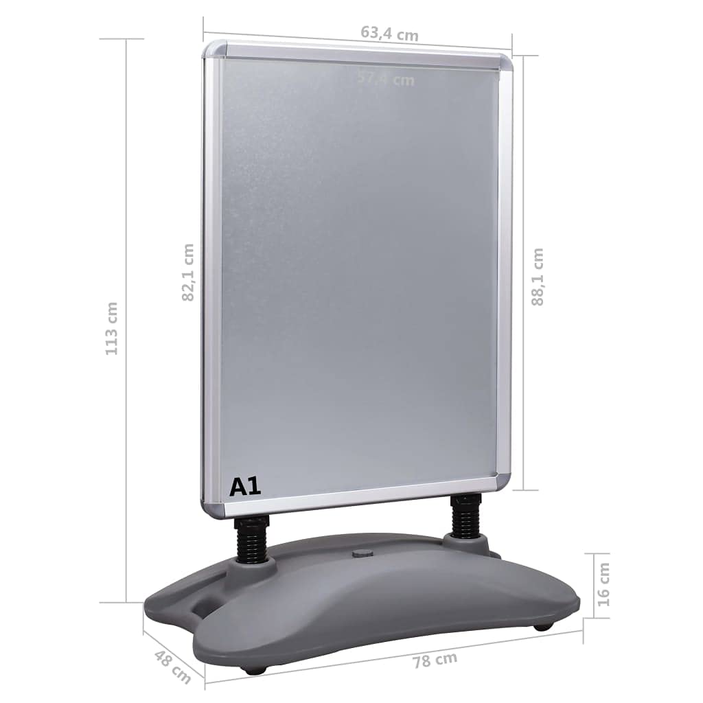 vidaXL Soporte para carteles A1 base de agua aleación de aluminio gris