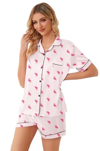 Image of Schbbbta Girls Womens Pajamas, Satin Silky Pjs Set Kids 2Pcs Button-Down Nightwear Sleepwear Gift for Mommy and me