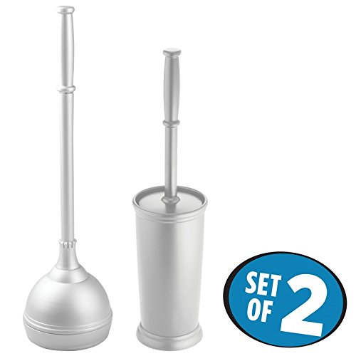 MetroDecor mDesign Toilet Bowl Brush and Plunger for Bathroom, Set of 2, Grey Tools