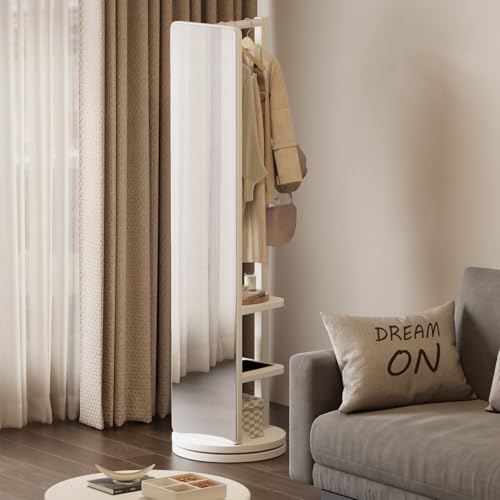 Image of WoodsWhisper Full Length Mirror Coat Rack Solid Wood Floor Mirror 66 inchx12 inch Full Length Mirror with Stand Long Mirrors for Bedroom,Living Room (White, 66 inch Lx12 W)