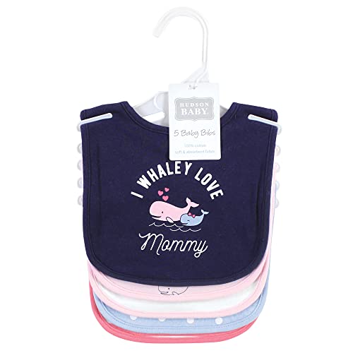 Image of Hudson Baby Unisex Baby Cotton Bibs, Whaley Cute Girl, One Size