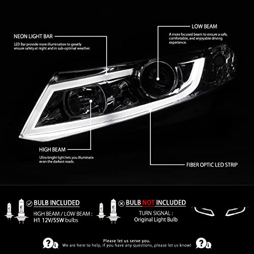 Autozensation Compatible With 2012-2014 Honda Civic 4Dr 2012-2013 Honda Civic 2Dr Chrome Housing Clear Lens Projector Headlights W/New Led Light Bar L + R Pair Headlamp #TOP1