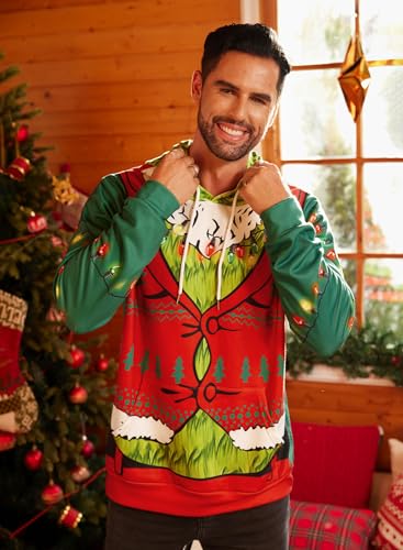 Arvilhill Moletom com capuz masculino Ugly Christmas estampado 3D manga longa unissex pulôver (P-3GG