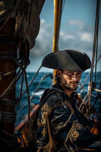 Image of HOMELEX Pirate Tricorn Hat for Adults Halloween Costume | Adult pirate tricorn hat in black, brown, or gold for Halloween, colonial costumes, parties, stage, and photos.