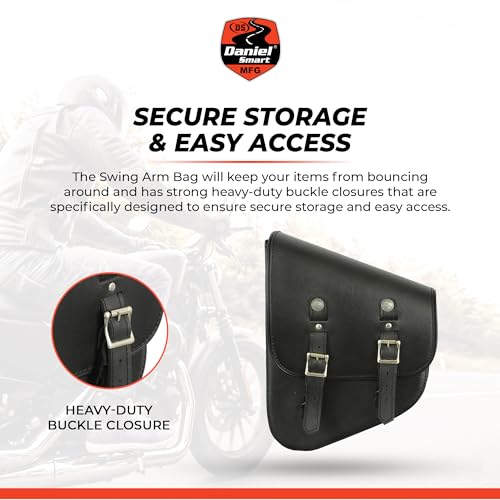 Bolsa de cuero para motocicleta Daniel Smart para brazo oscilante, color negro, bolsa lateral izquierda con cierre de hebilla para motocicleta miniatura 5