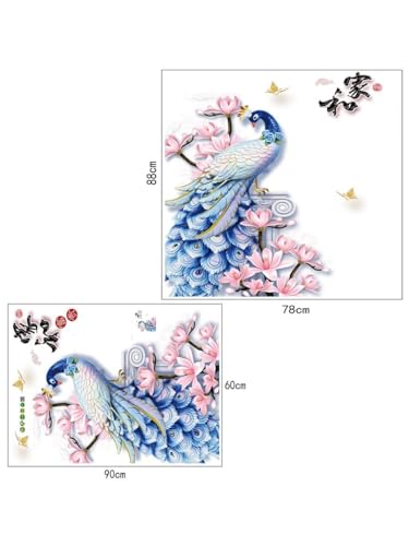 Image of JAAMSO ROYALS Peacock with Colorfull Sticker for wall, Decorative Design for Hall, wall-Stickers for Bedroom Big Size, Stickers for wall Decoration (Set of 2 Sticker Sheet)