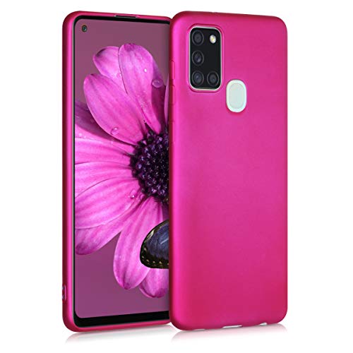 kwmobile Custodia Compatibile con Samsung Galaxy A21s Cover - Back Case Morbida - Protezione in Silicone TPU Effetto Metallizzato rosa metallizzato