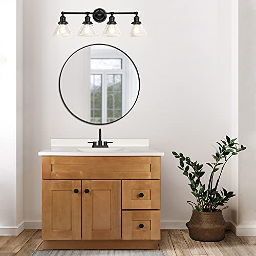 Image of Design House Augustin Vanity Light, 4-Light, Seeded Glass Warm Glow, Dimmable, Up /Down Glow, Easy Installation, E26 Socket, Black, 34.9 in L x 8.3 in D x 11.1 in H, 589044-BLK
