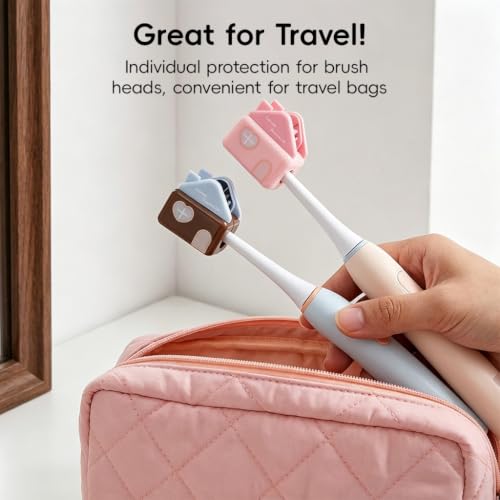 Image of HASTHIP 4Pcs Toothbrush Cover Caps, Cute Little House Shape-Electric and Manual Toothbrush Head Protector, Travel Toothbrush Case with Strong Clip for Home and Travel