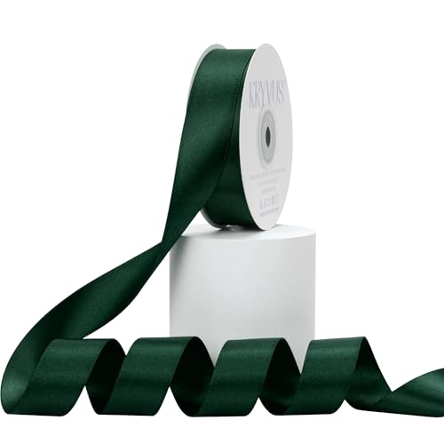 Kryvus Hunter Green Satin Ribbon, Double Faced 1 Inch X 25 Yards Hunter Green Ribbon, Premium Satin Ribbon for Gift Wrapping, Crafts, Hair Bow Making, Sewing, Flower Bouquet, Wedding Party Decor