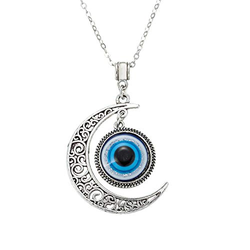 kelistom Turkish Evil Eye Pendant Necklace for Women Men Rope Chain Evil Eye Necklaces Amulet for Protection, Health and Good Luck (Moon Evil Eye)