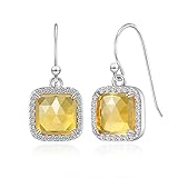 Natural Citrine Earrings, 8MM Genuine Gemstone Drop Earrings with Zirconia for Women Girls, November