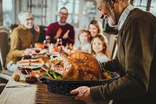 Bovado USA 15.5" In 8-10 lb Capacity Enamel Oval Turkey Roaster Pan + Lid - Thanksgiving Gift, Covered, Non-sticky, Chemical Free, Dishwasher Safe - (14.5 Inch Inner) - Rôtissoire (12lb Capacity)