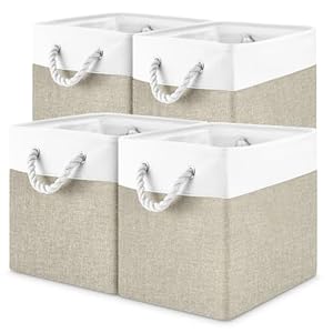 Cestas de Almacenaje Tela, Pack de 4 Plegable Cajas Organizadoras Lavable Plegable Cajas Organizadoras con Asa de Transporte 28x28x28cm Adecuada para Armarios,Librerías,Juguetes,Estanteria