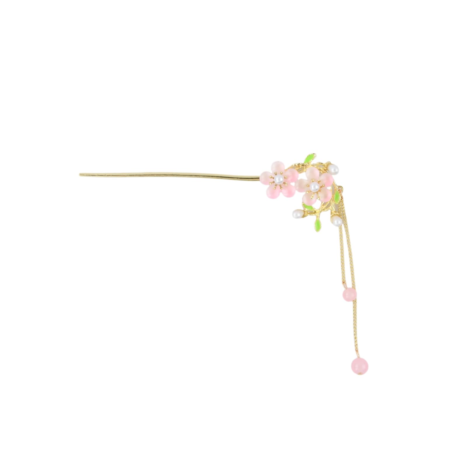 Daleweo Haarstäbchen Gold Blume Quaste, Vintage Haarstab Chinesisch, Haarnadeln Metall Pink Perle, Hanfu Kopfschmuck, Damen Hair Stick Accessoires