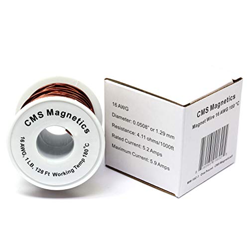 CMS MAGNETICS – 18 AWG, 1-Pound Spool, 207 Feet Long Enameled Copper Magnet Wire for Science, Speaker Coil, Transformer, Inductor, DIY Project - 356°F Working Temp, 3.2A Rated Current