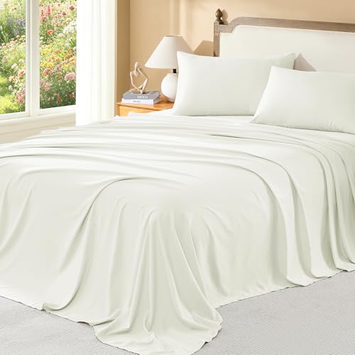 Image of Litanika Ivory Queen Size Comforter Set with Sheets - 7 Pieces Bed in a Bag Queen Boho Tufted Complete Bedding Sets with Comforter, Sheets, Pillowcases & Shams