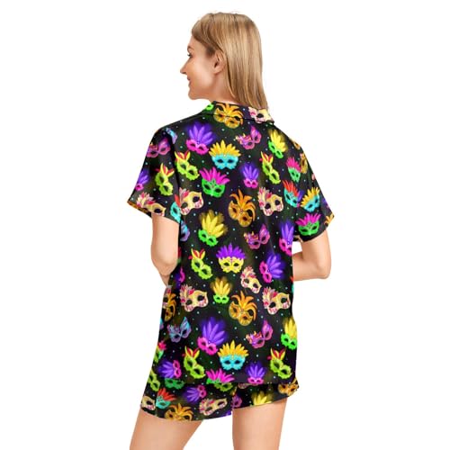 Image of Silk Satin Pajama Set for Women Summer Lounge Pjs Sets 2 Piece Suit Ladies Button Down Tops And Shorts Sleepwear