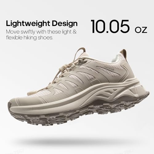 NORTIV 8 Women's Quick Laces Hiking Shoes Lightweight Walking Outdoors Trekking Trails Camping Casual Sneakers,Size 5.5,Khaki,SNHS242W