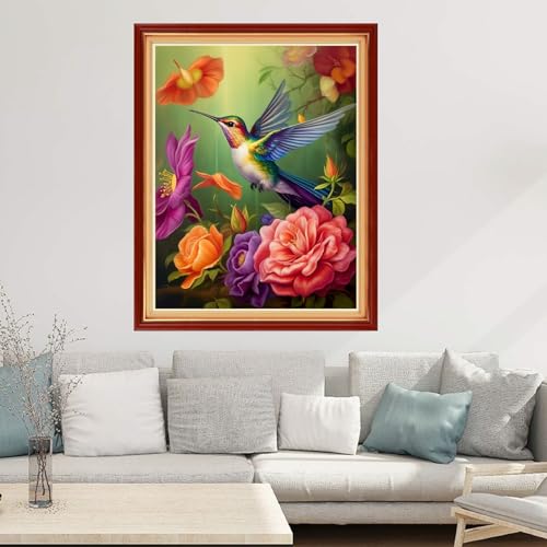 Image of Joyhoor Cross Stitch Kits for Beginners Stamped Cross-Stitch Supplies Needlework preprint Embroidery Kits for Adults DIY Needlepoint Kits Embroidery Patterns 11CT-Hummingbird Flowers 16x20 inchs