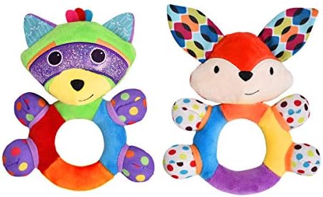 HAHA Baby Teething Rattle Toys, Infant Girl Boy Learning Toy Newborn Soft Handbell Grab Shaker Crinkle Squeaky Sensory Travel Accessories for 0 3 6 9 12 Months Old