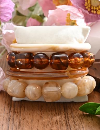 FAXHION Stackable Stretch Beaded Bracelet Set for women,Brown - image 6