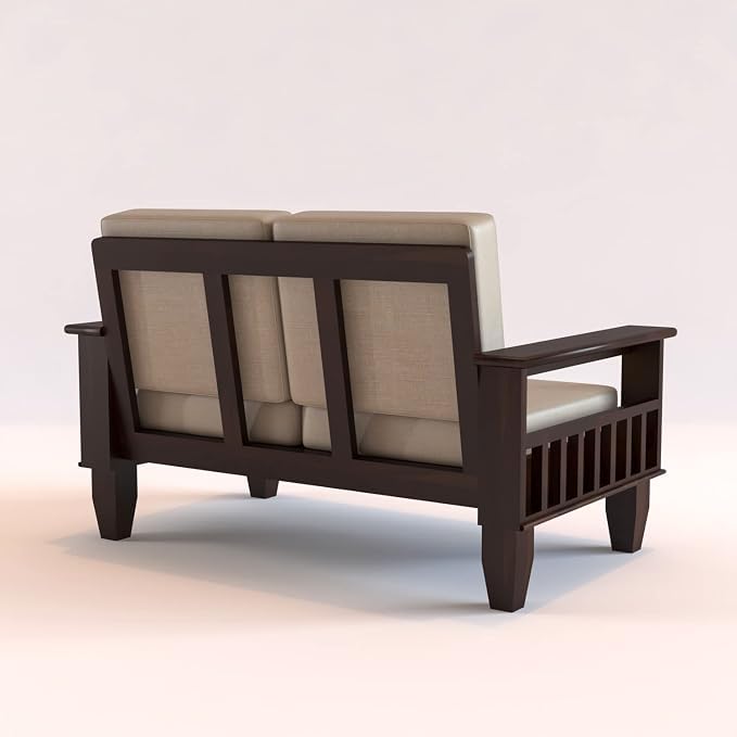 Image of Sheesham Wooden 4 Seater Sofa for Living Room | Rosewood 4 Seater Cushion Sofa with Side Newspaper Holder for Home & Office | Solid Wood Sofa Set for Lounge (Walnut,2+2 Seater)
