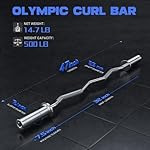 Olympic EZ Curl Barbell Bar, 47" EZ Curl Bar for Weight Lifting, Biceps, triceps, Back/Leg Muscle Group exercise,Chrome Curling Bar for 2 Inch Weight Plates,with 2 Spring Collars - Image 2