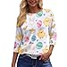 Womens Tops Summer 3/4 Length Sleeve Dressy Casual Blouse Easter Printed 0 Neck Shirts Fashion Vacation T Shirt