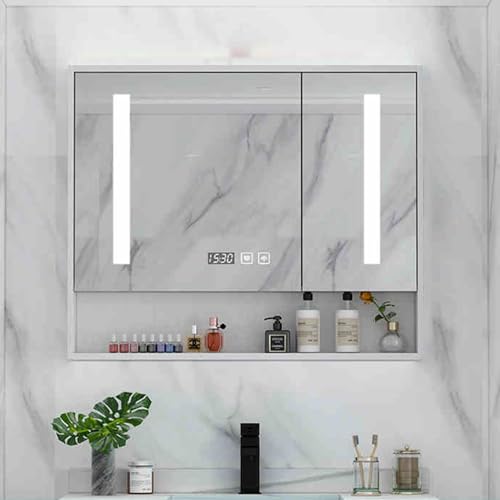 Armario de Baño con Espejo Armario Espejo Baño con Luz Gabinete de Pared para Baño Antivaho Grande con 3 Puertas y Estantes Ajustable 3 Temperaturas de Color Regulables para Baño Inteligente Moderno(L