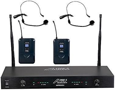 AUDIO 2000'S AWM6002UH Dual Channel UHF Wireless System with Two Body-Pack Wireless Transmitters, Two Headset Microphones, and One Wireless Receiver