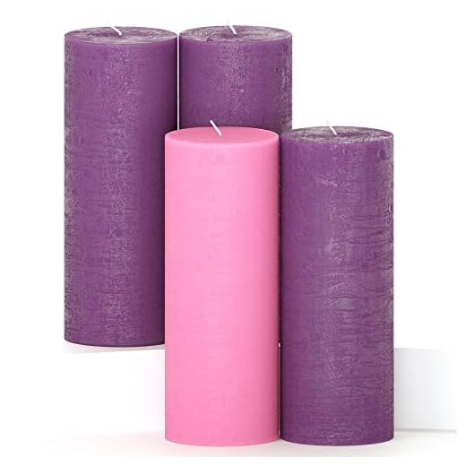 CANDWAX 3x8 Pillar Advent Candles Set of 4 - Rustic Pillar Candles Unscented and No Drip Candles - Ideal as Candles for Advent Wreath or Christmas Decorations - Purple Set of Advent Pillar Candles