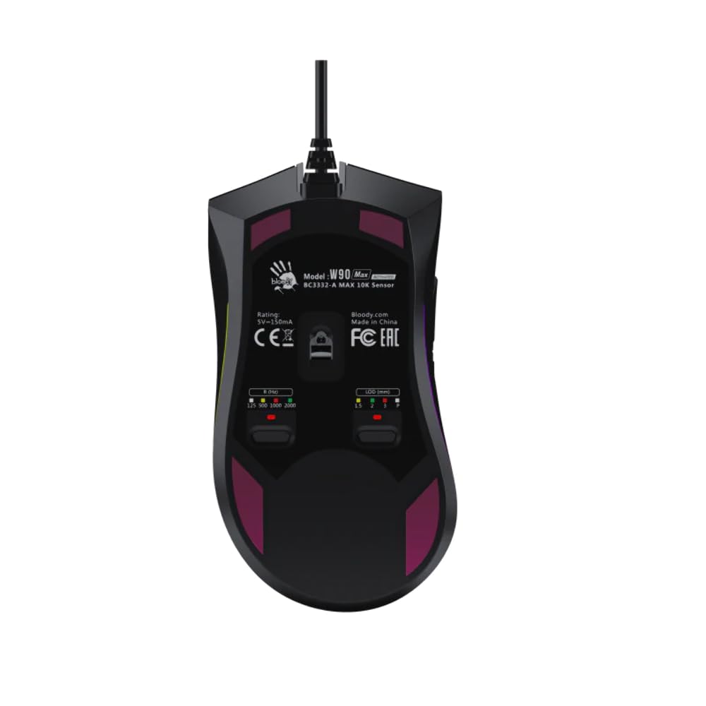 Bloody W90 MAX 10.000 CPI - Ratón óptico RGB Negro con Cable para Juegos, 10 Botones