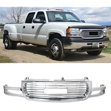 Chrome Front Upper Bumper Grill Compatible with 1999-2002 GMC Sierra 1500 2500 & 2000-2006 Yukon XL Truck Front Grille Assembly Replace for 15764316, GM1200430C
