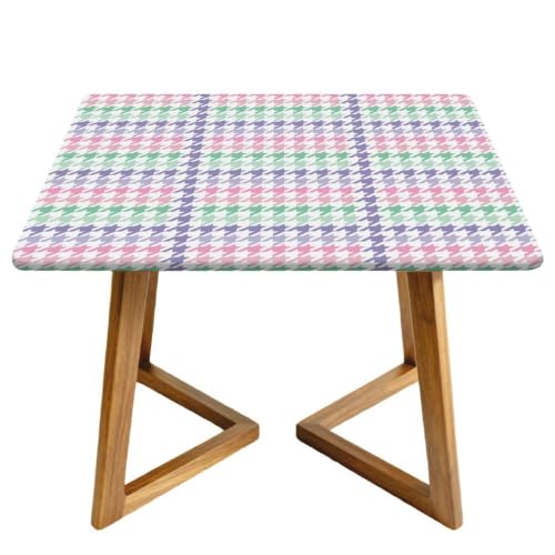 Highdi Mantel Cuadrado Impermeable, Mantel de Tela Oxford Antimanchas Protector Mesa con Borde Elástico, Estampado de Pata de Gallo Cubre Encimera para Cocina, Comedor (Enrejado A,170x170cm)